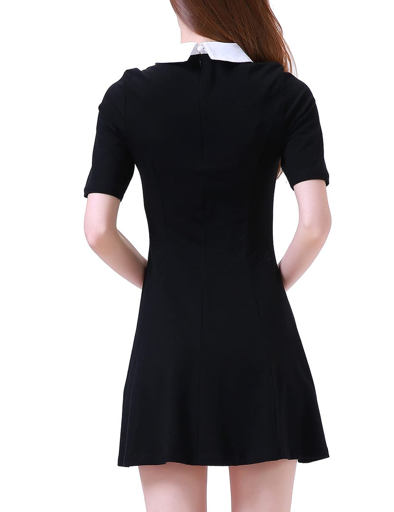 Aphratti Women's Short Sleeve Peter Pan Collar Cute Skater Dress Fit and Flare A-Line Casual Dresses Black Small - Image 2